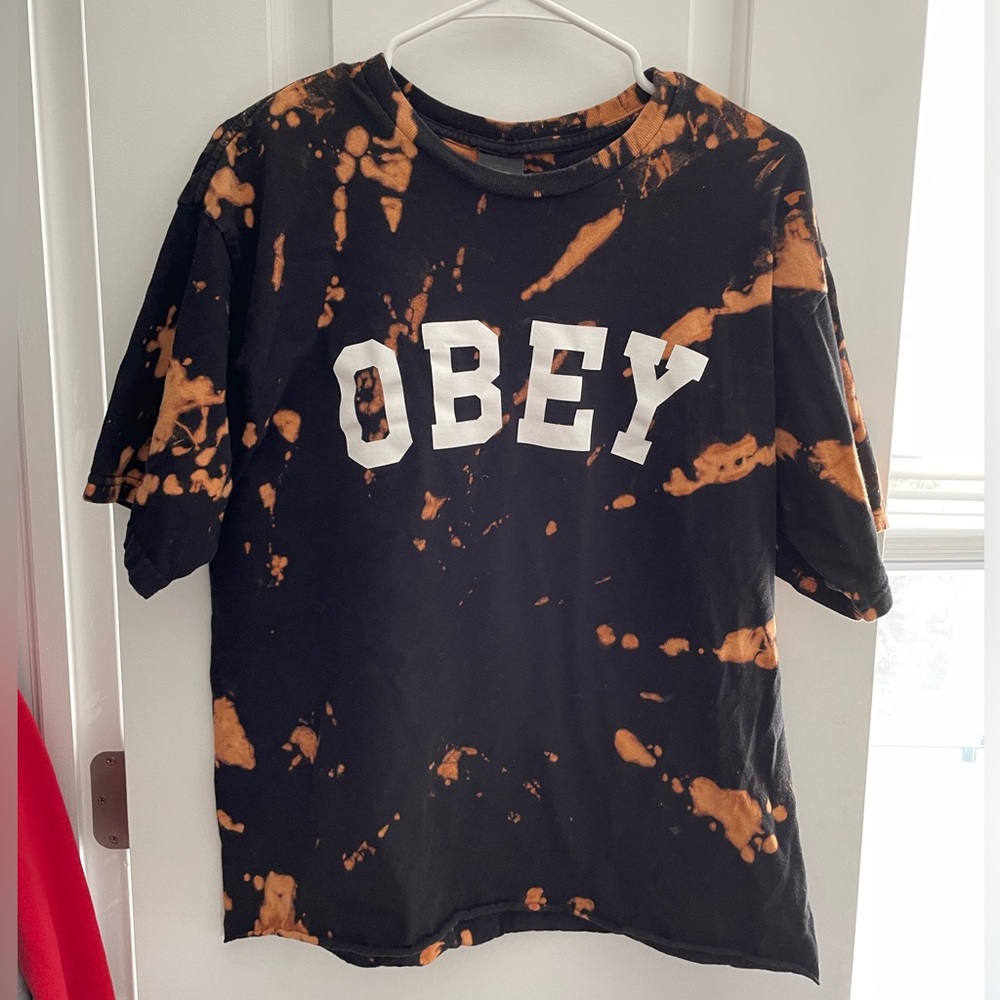 Obey bleach tie dye cropped top size large